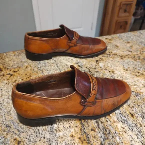 Vintage Nunn Bush Brown Leather Loafers Size 8 1/2 EEE ID 944100